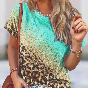 Unbranded Ladies XXL Seaford green and animal print  top